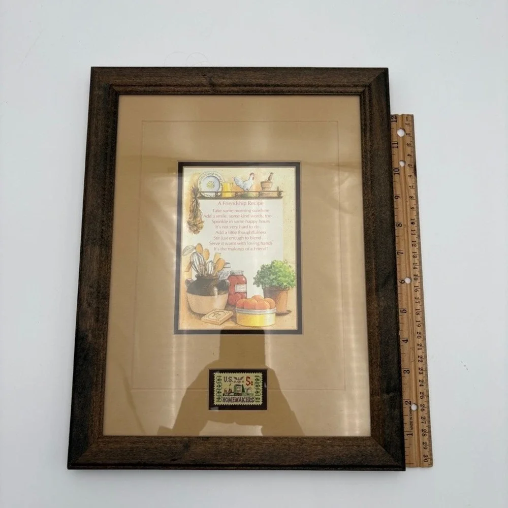 Vintage Cottage Kitchen Wall Art Friendship Recipe 1964 Homemakers Stamp 10.5x14
